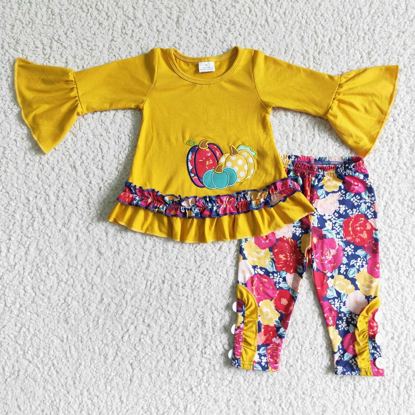 Fall Outfits Yellow Embroidery Pumpkin Flowers Outfits