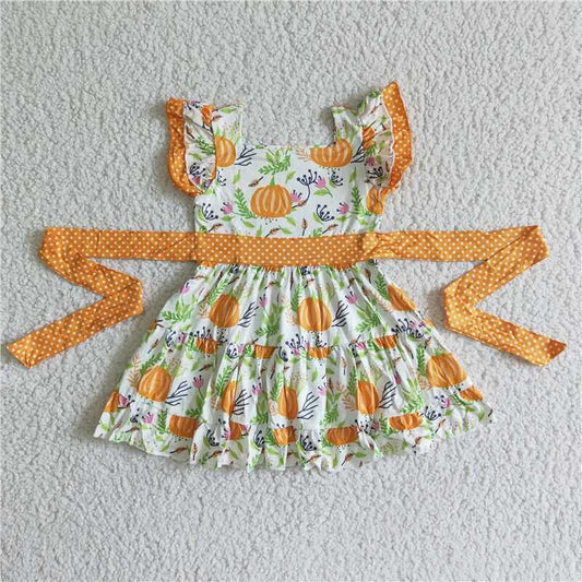 Halloween Pumpkin Ruffle Girl Dress