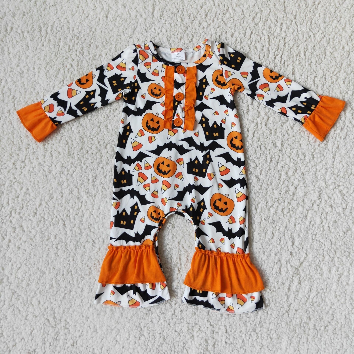 Halloween Pumpkin Ruffle Girls Romper