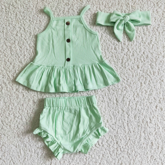 Solid 100% Cotton Green Girl's Bummies Set