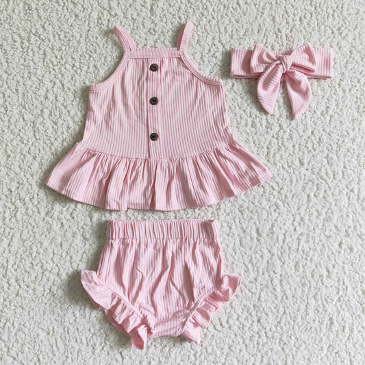 Solid 100% Cotton Pink Girl's Bummies Set