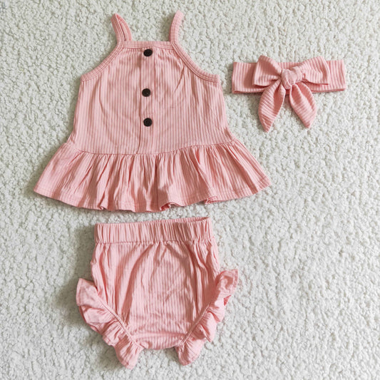 Solid 100% Cotton Coral Girl's Bummies Set