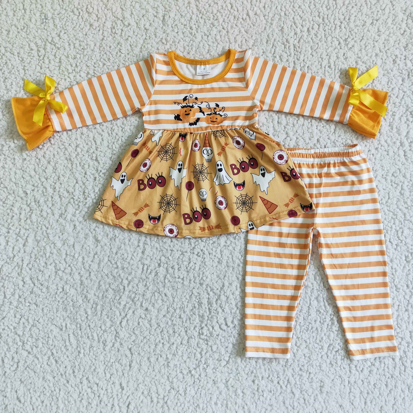 Halloween Pumpkin Yellow Stripe Girls Outfits
