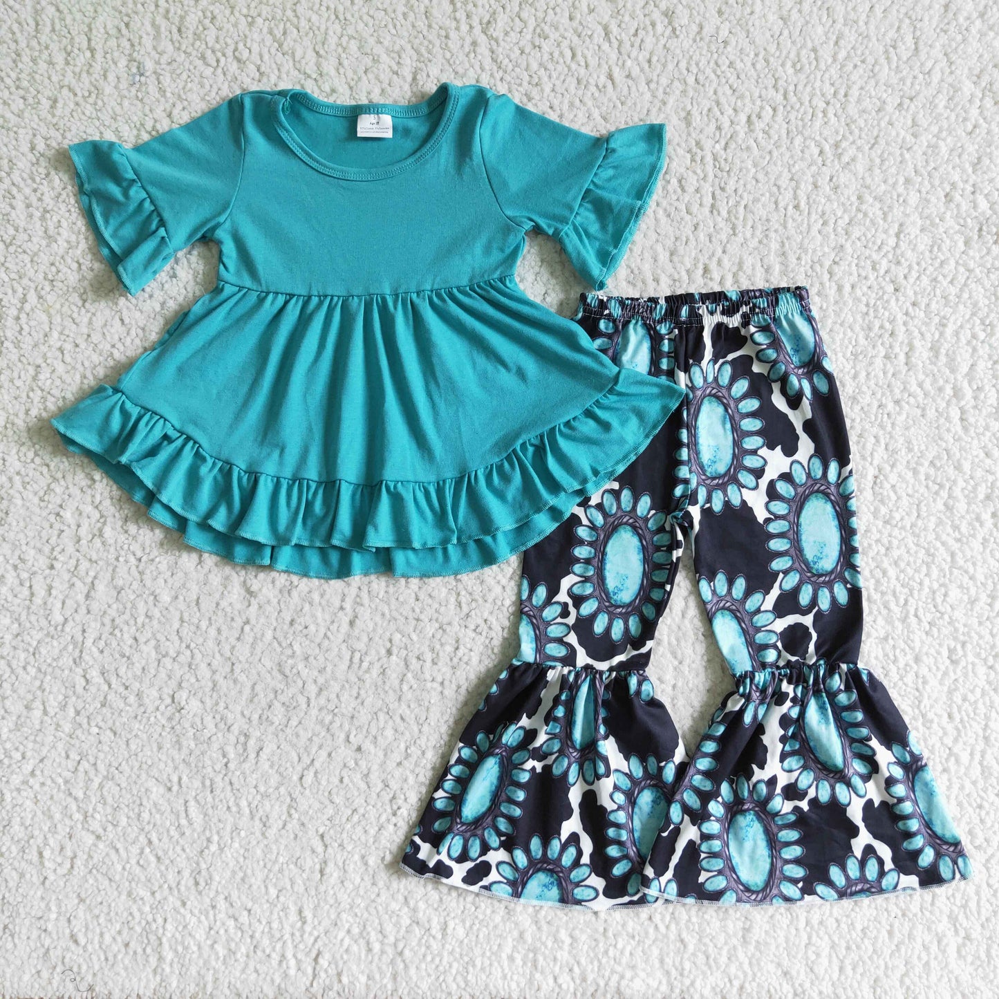 Solid Blue Ruffle Girls Outfits