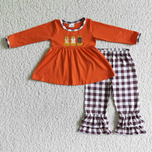 Halloween Orange Dog Pumpkin Long Sleeve Suit