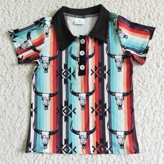 Western Striped Ccow Boy Shirt