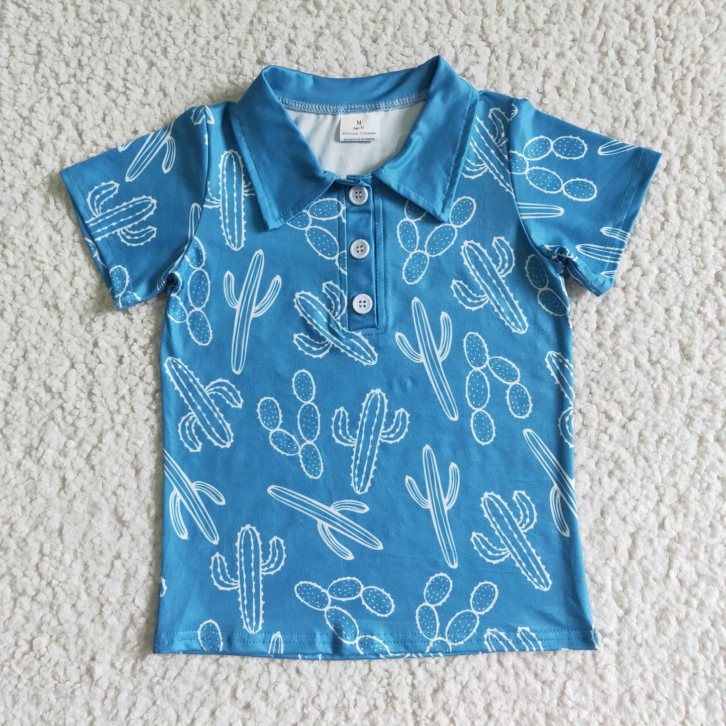 Blue Cactus With Button Boy Shirt