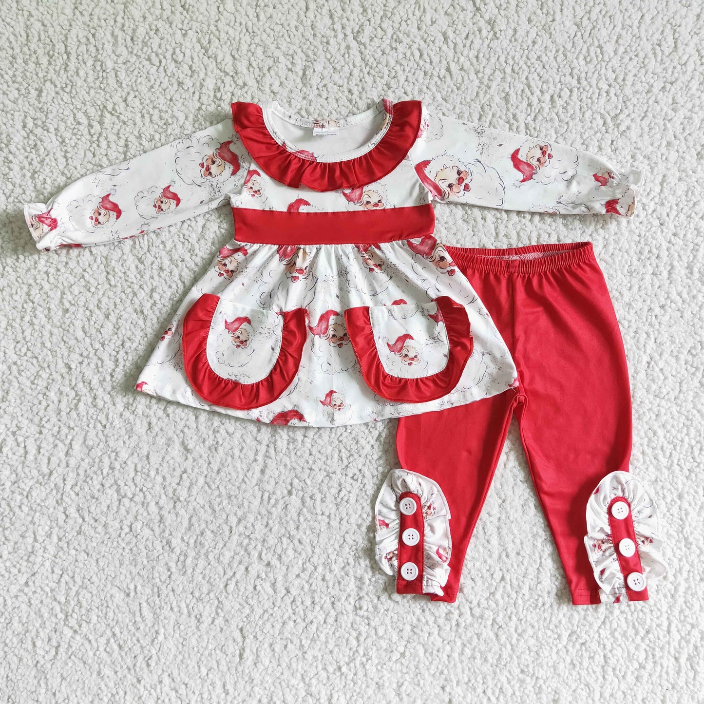Christmas Santa With Two Pockets Girls Set
