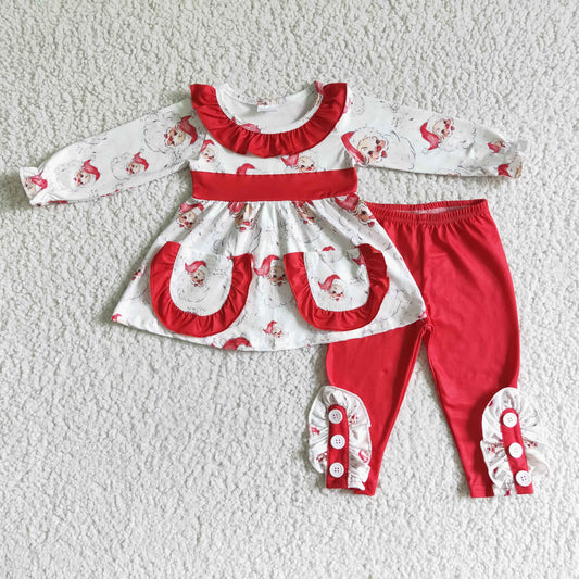 Christmas Santa With Two Pockets Girls Set