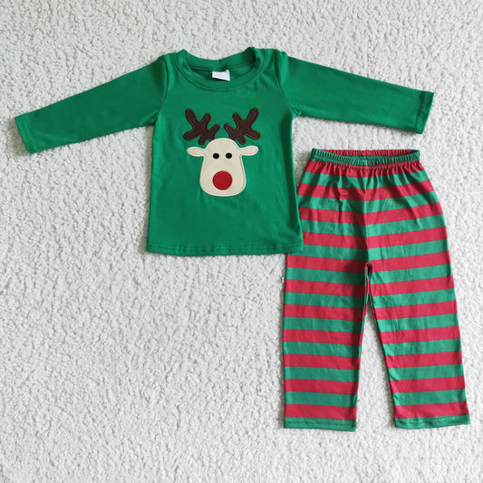 Christmas embroidery Deer Plaid Boy Set