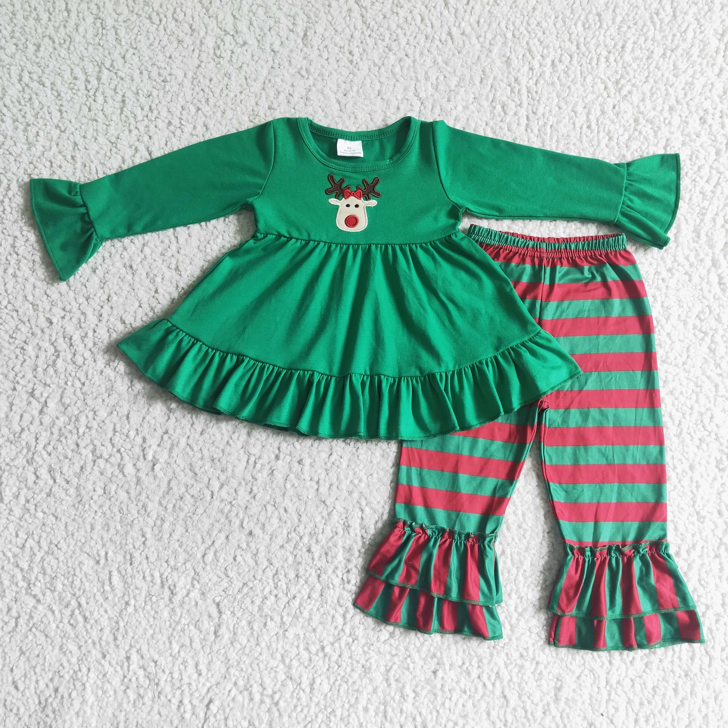 Christmas embroidery Deer Plaid Girls Set