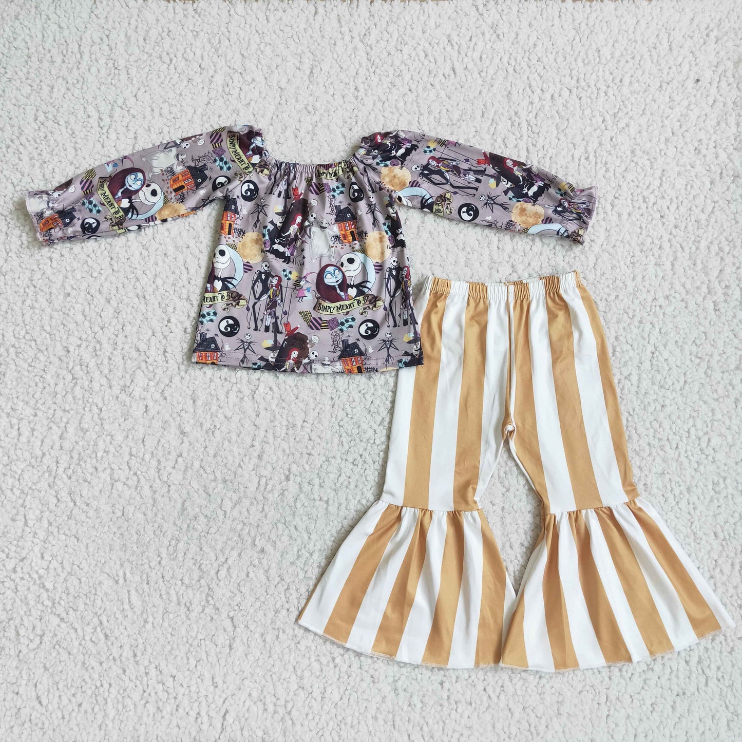 Fall Outfits Halloween Cartoon Yellow Stripe Girls Outfits