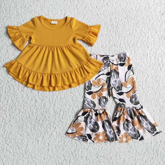 Solid Yellow Ruffle Girls Outfits
