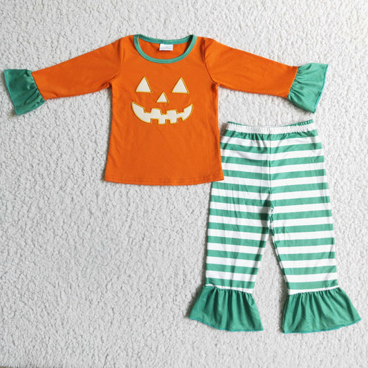Halloween embroidery Pumpkin Stripes Girls Paj