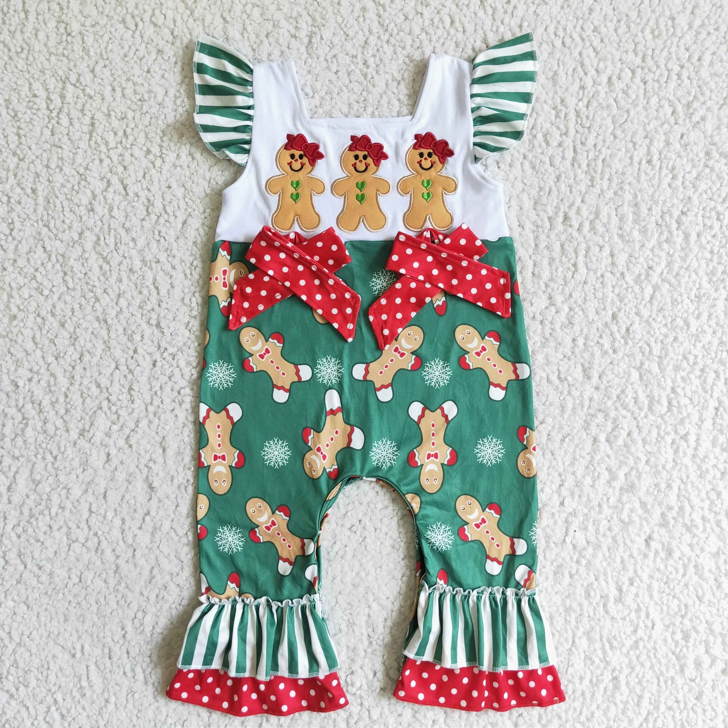 Christmas Embroidered Gingerbread Girls Romper