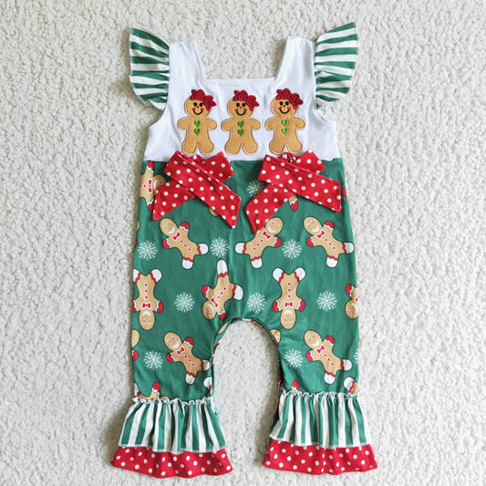 Christmas Embroidered Gingerbread Girls Romper