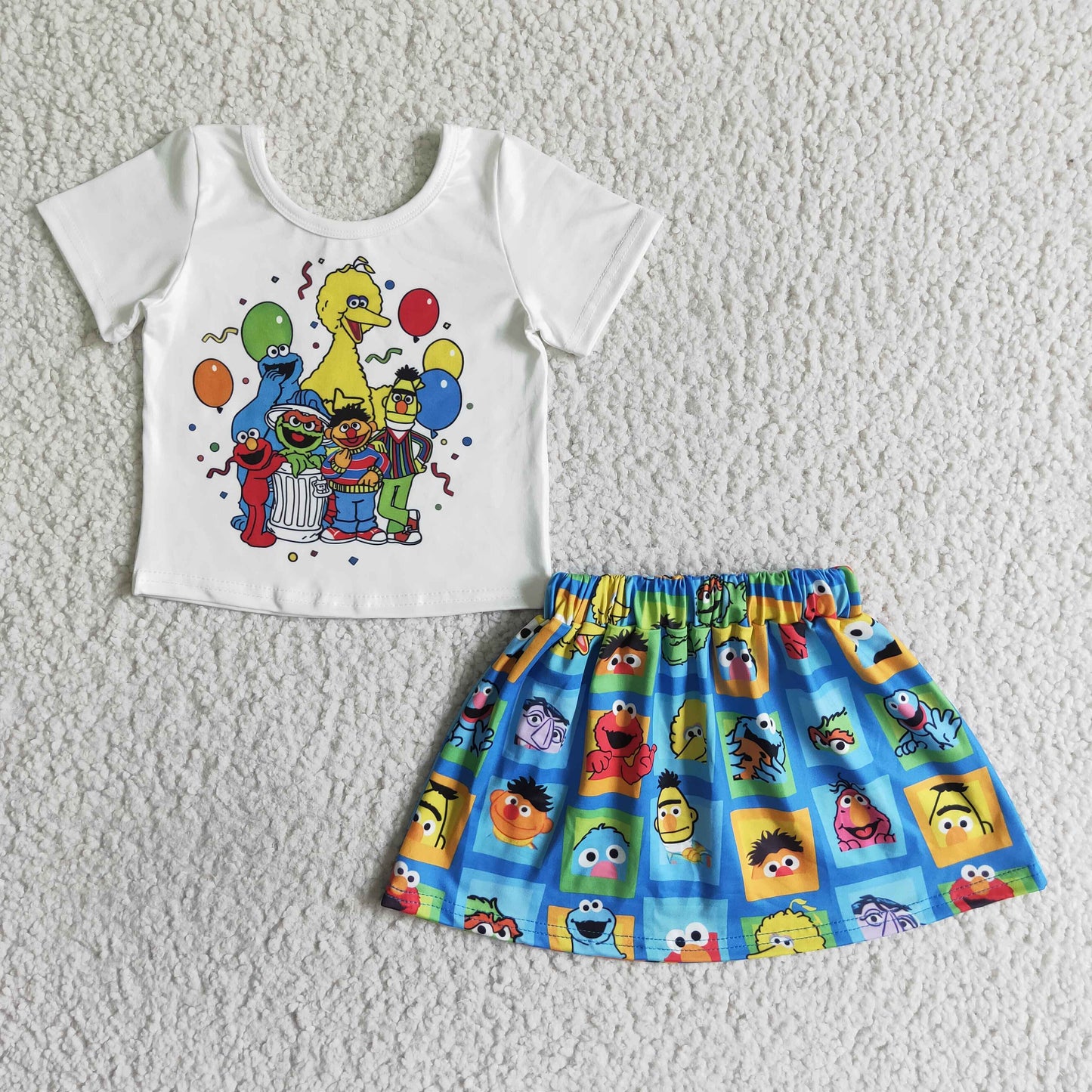 Cartoon Short +Skirt Girls Summer Set