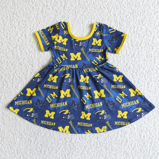 Blue Cartoon Short Girls Dress