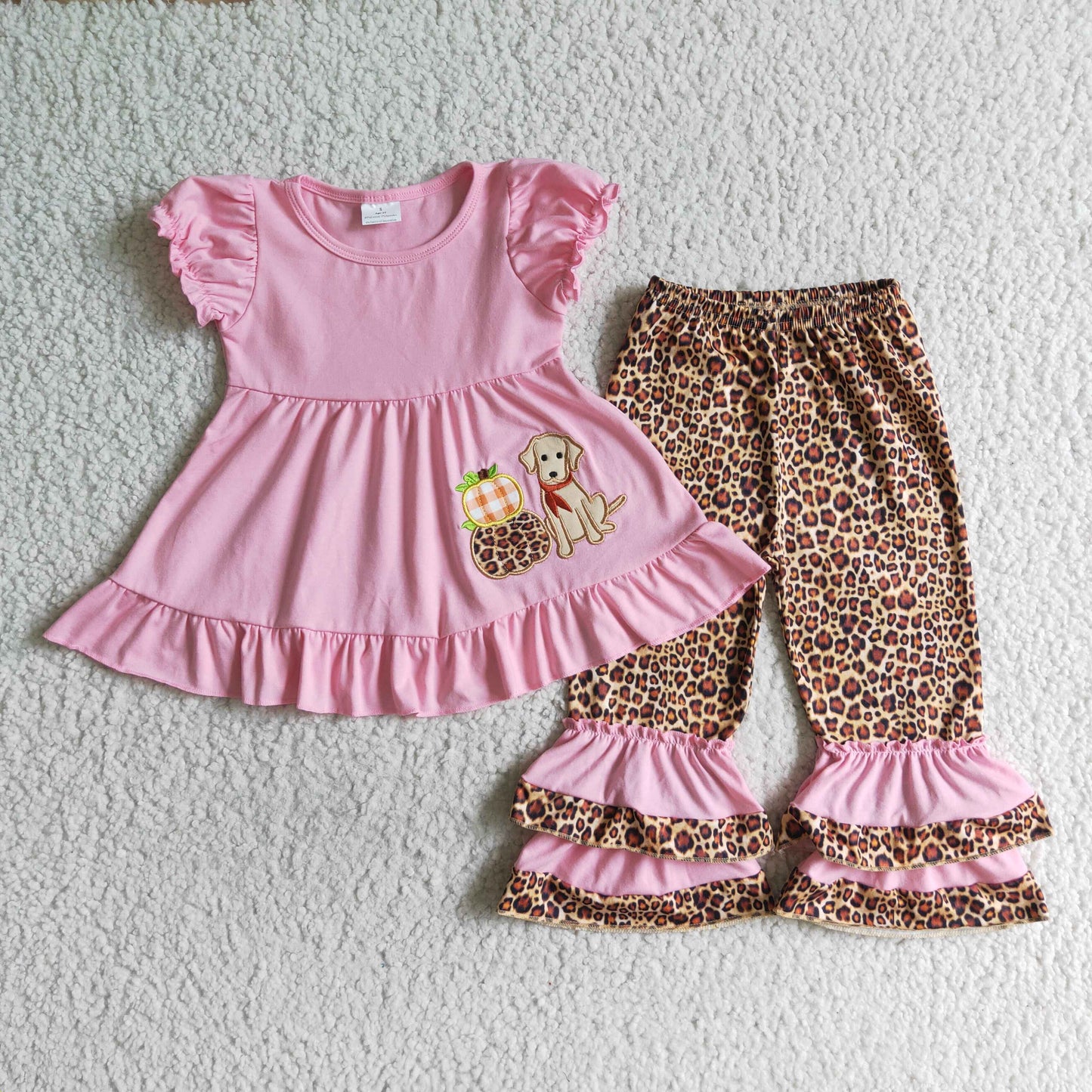 Halloween embroidery Pink Pumpkin Dog Leopard Outfits