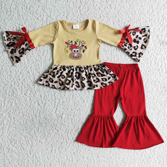 Christmas embroidery Leopard Deer Girls Long Sleeve