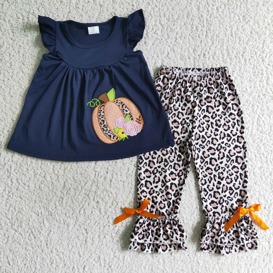 Halloween embroidery Leopard Pumpkin Outfits