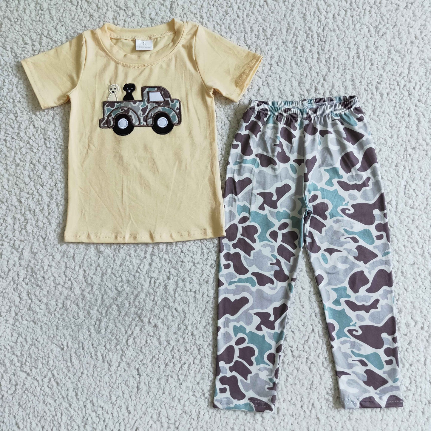 Dog Car Embroidery Camo Boy Outfits