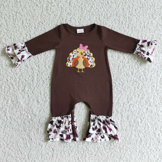 Thanksgiving embroidery Turkey Girls Romper
