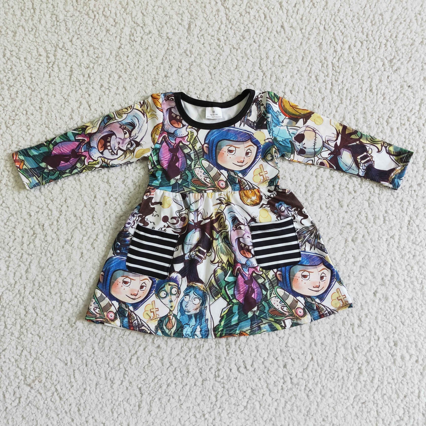 Blue Cartoon With Pocket Girls Dress