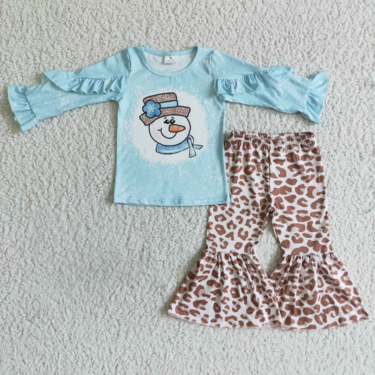 Christmas Blue Snowman Leopard Girls Outfits