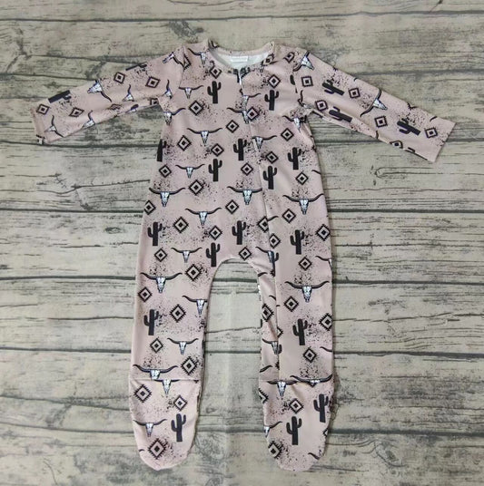 Western Cactus Cow Baby Romper With zipper