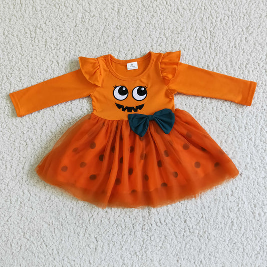 Halloween Embroidery Orange Girls's Dress