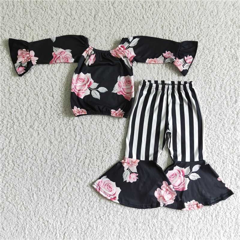 Fall Outfits Flowers Black Stripe