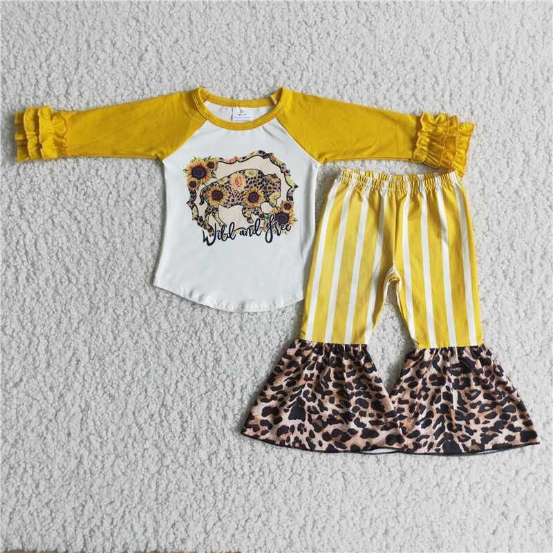 Fall Outfits Yellow Cow Girls Set