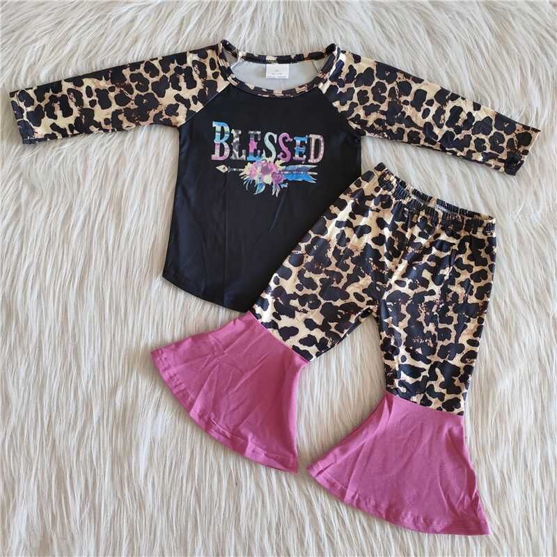 Fall Outfits Leopard Flowers Girls Set