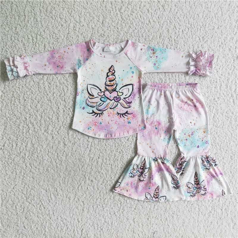 Fall Outfits Pink Unicorn Girls Set