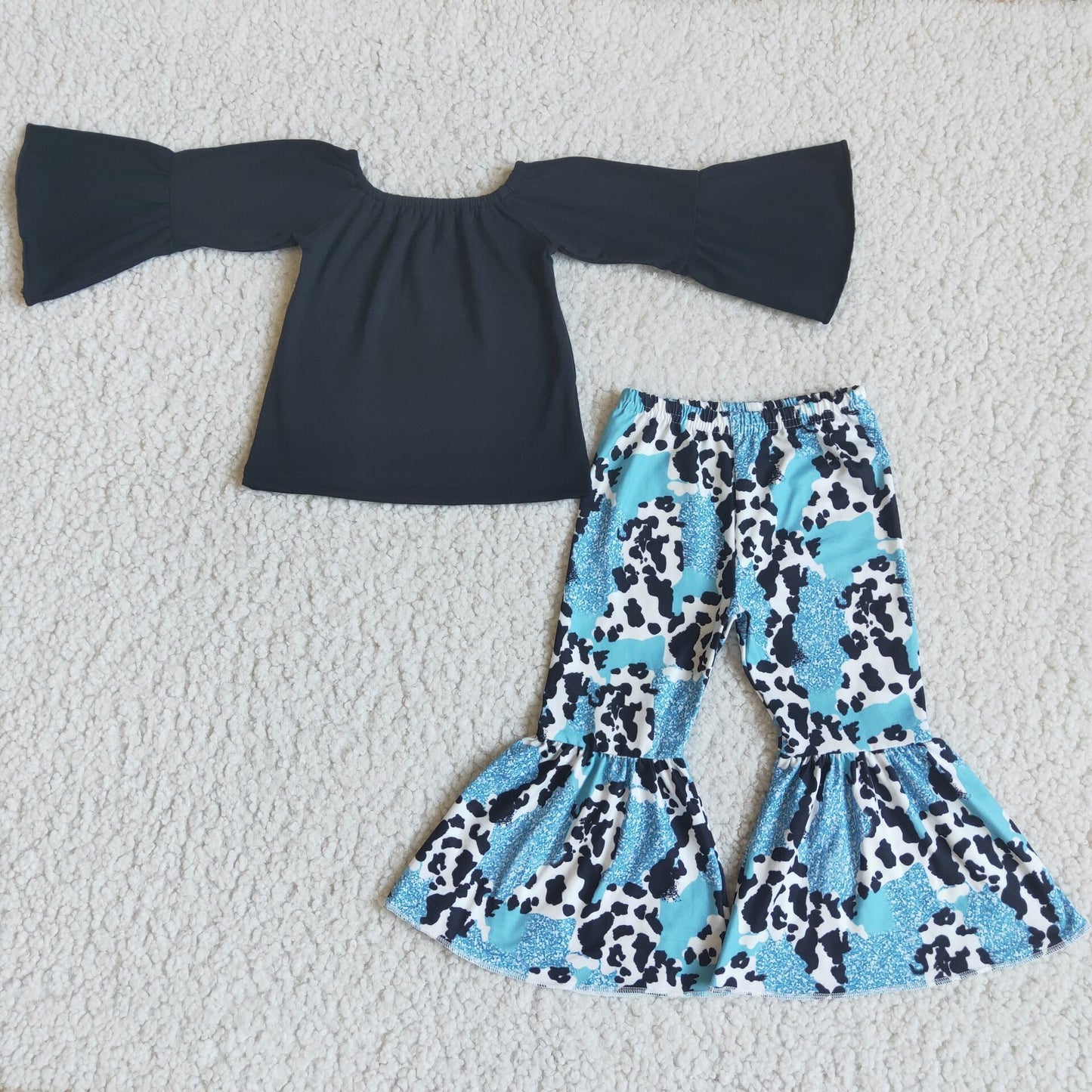 Fall Outfits Black Cow Girls Set
