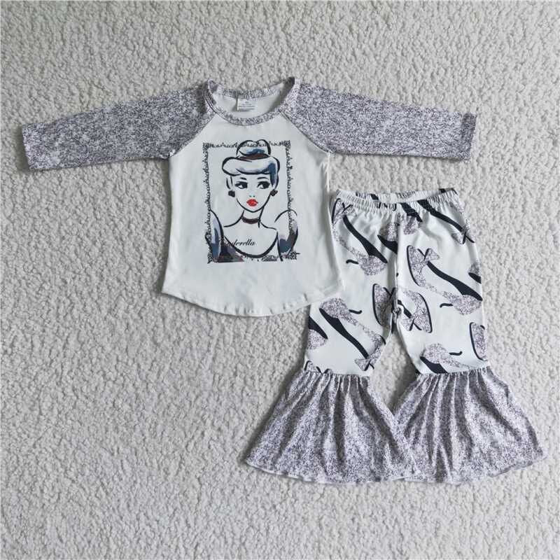 Fall Outfit Gray Cartoon Girls Set