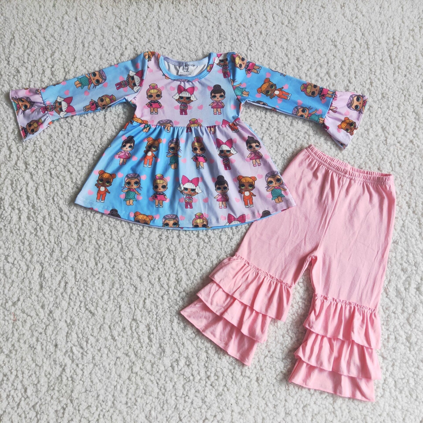 Fall Outfits Pink Cartoon Girls Set