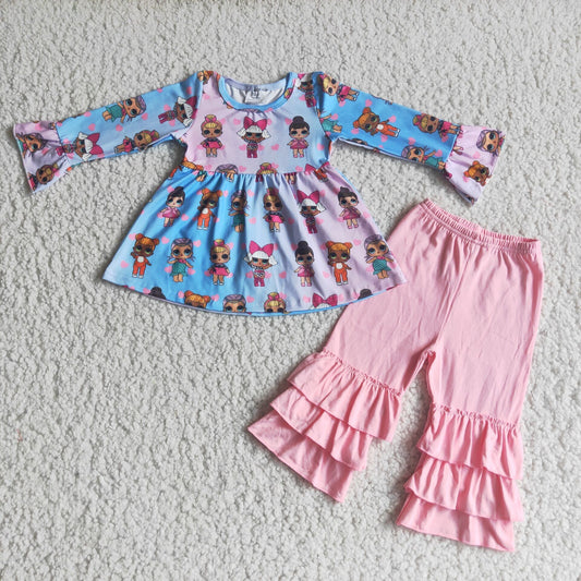 Fall Outfits Pink Cartoon Girls Set