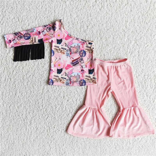 Fall Outfit Pink Velvet Pants Girls Set