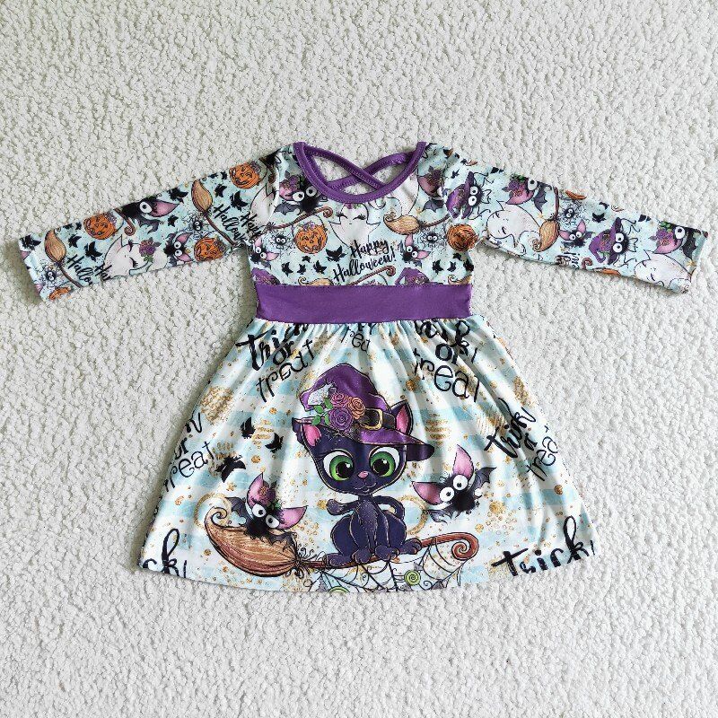 Halloween Purple Cartoon Pumpkin Girls Dress