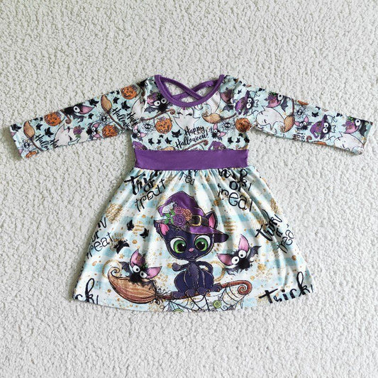 Halloween Purple Cartoon Pumpkin Girls Dress