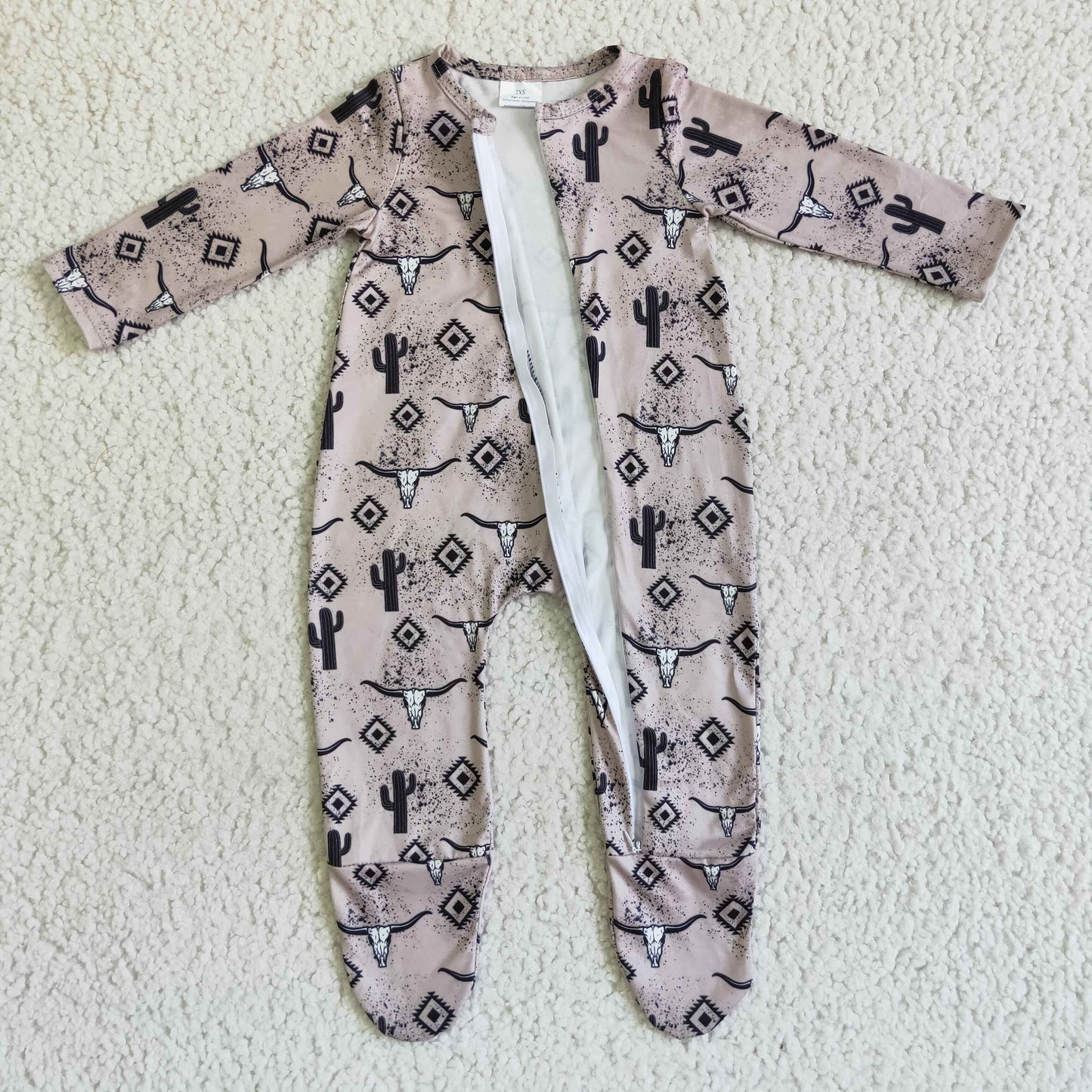 Western Cactus Cow Baby Romper With zipper
