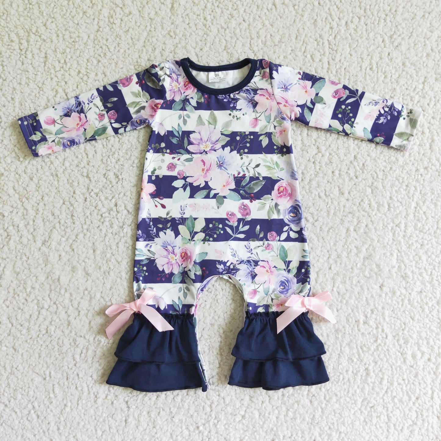 Girl Navy Flowers Baby Romper