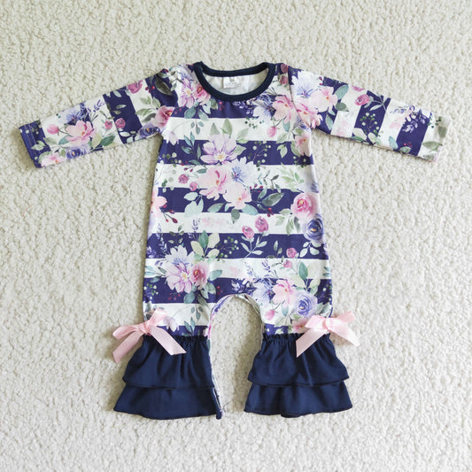 Girl Navy Flowers Baby Romper
