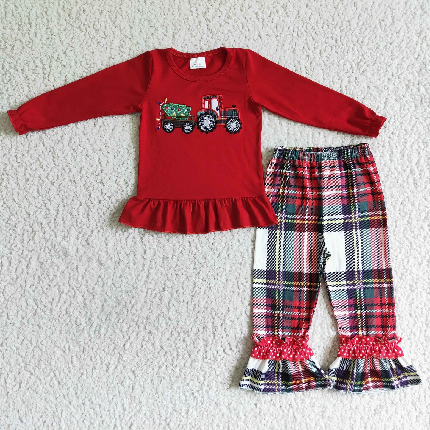 Red Christmas Embroidery Tree Car Girls Outfits