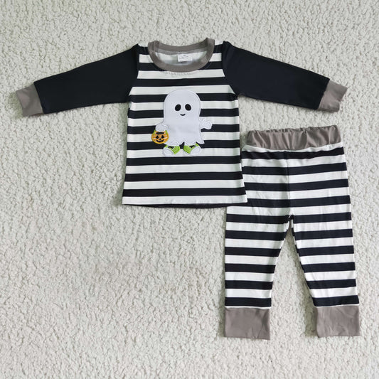 Halloween embroidery Black and White Stripes Paj