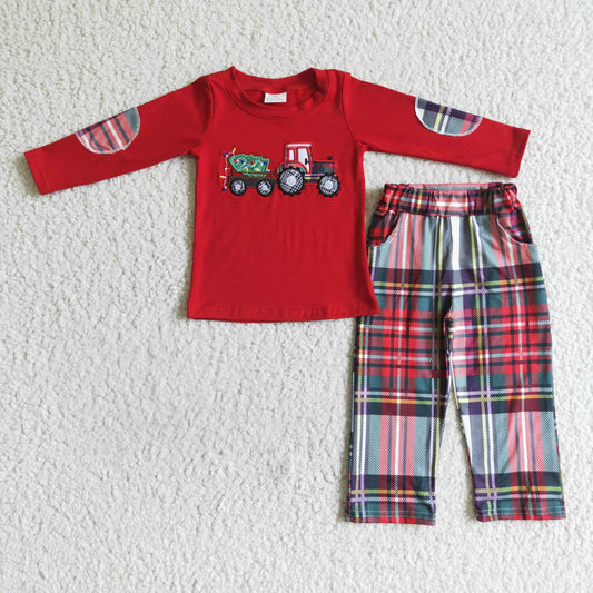 Red Christmas Embroidery Tree Car Outfits