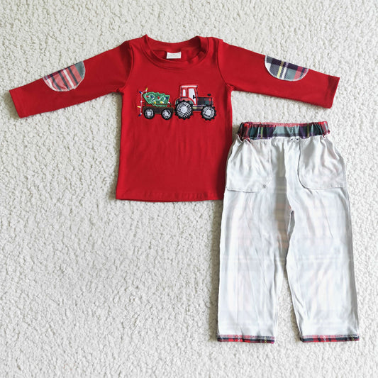 Red Christmas Embroidery Tree Car Outfits