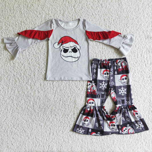 Christmas Gray Cartoon Ruffle Girl Set
